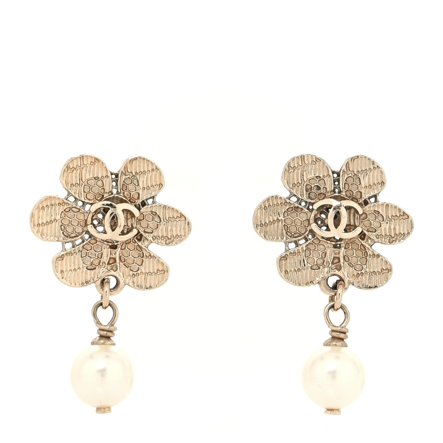 Pearl CC Camellia Dangle Earrings Gold