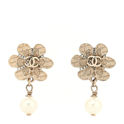 Chanel Pearl CC Camellia Dangle Earrings Gold 1 of 4