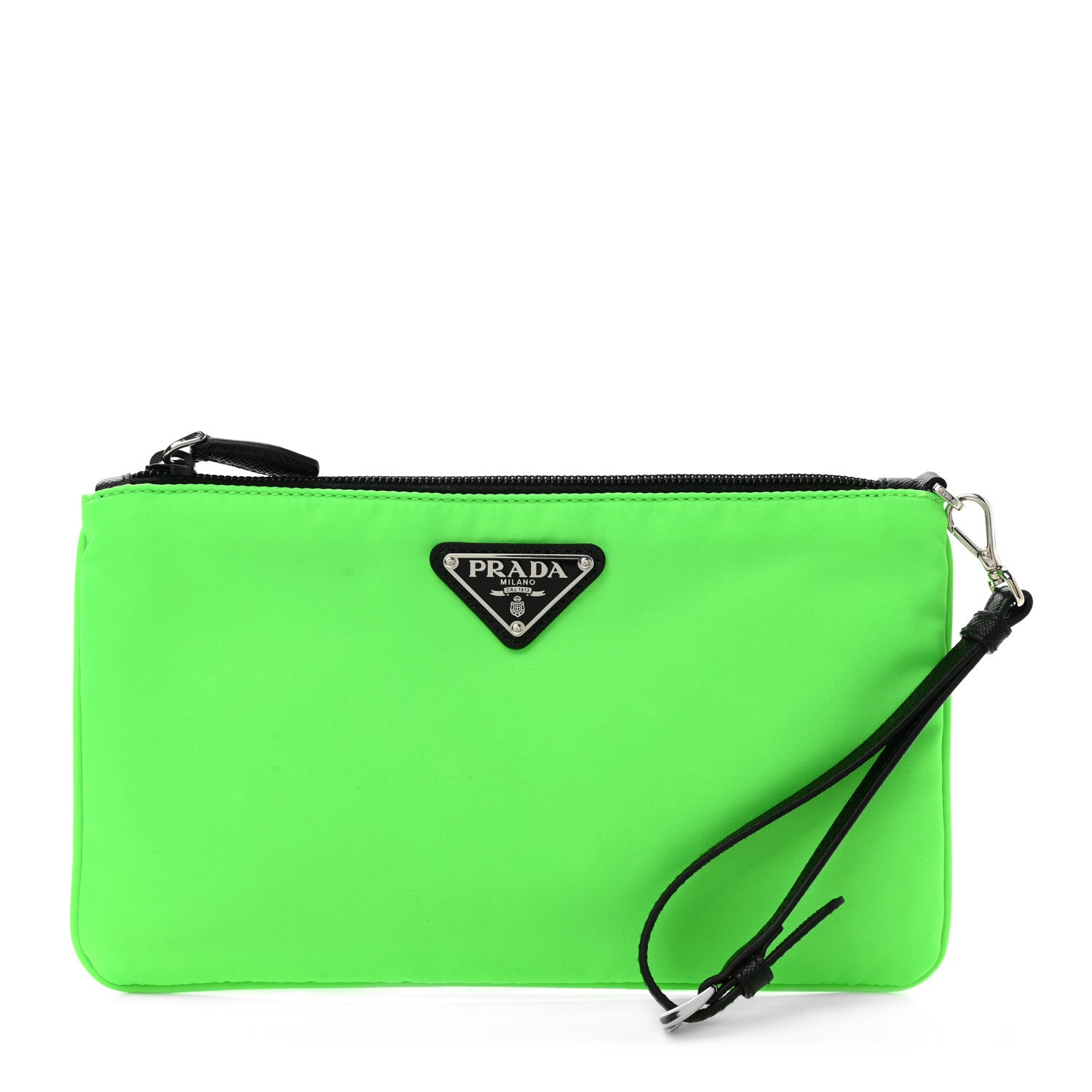 Prada Tessuto Nylon Saffiano Wristlet Green Fluo 1 of 8