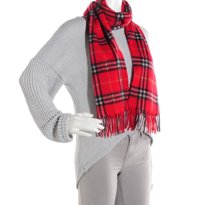 Burberry Cashmere Nova Check Fringe Scarf Red 2 of 6