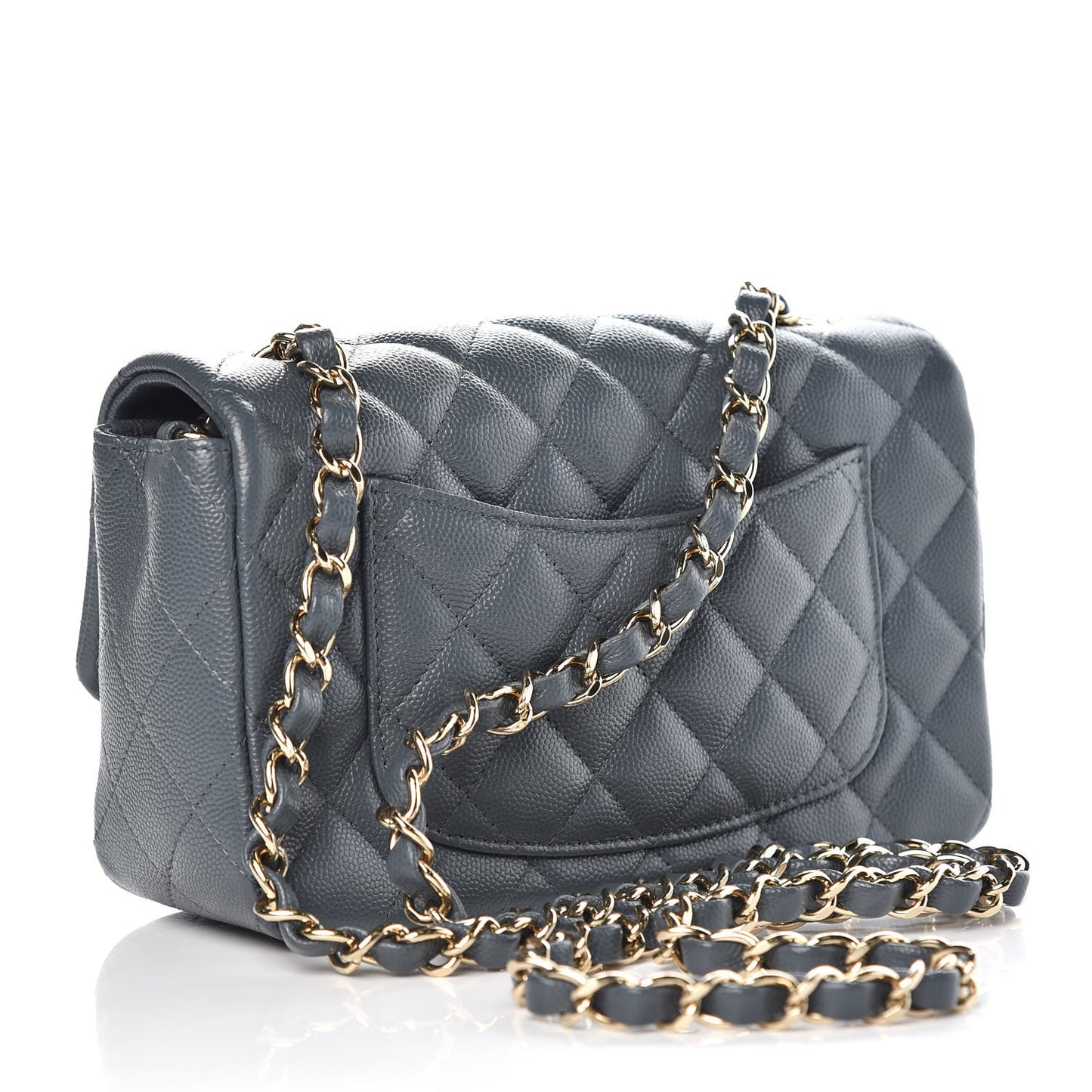 Caviar Quilted Mini Rectangular Flap Dark Grey
