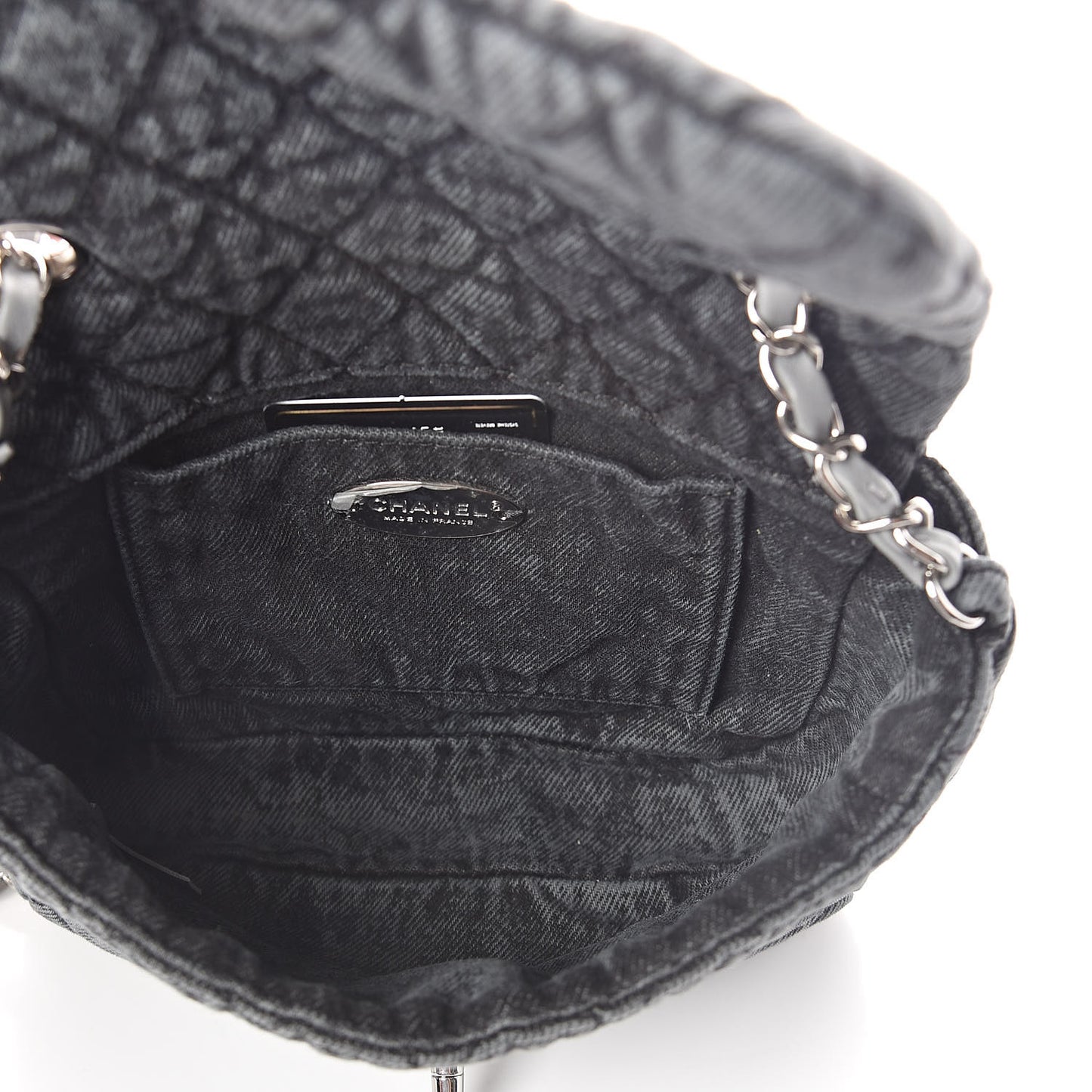 Washed Denim Quilted Small Denimpression Flap Grey Black