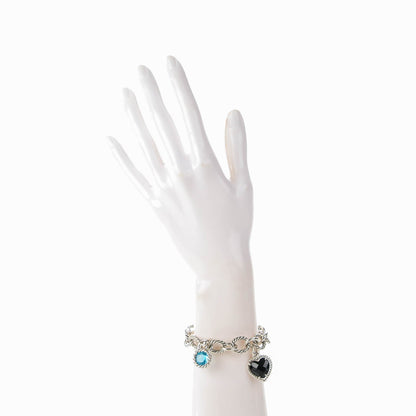 David Yurman Sterling Silver Black Onyx Blue Topaz 12mm Large Oval Link Heart Charm Bracelet 2 of 7
