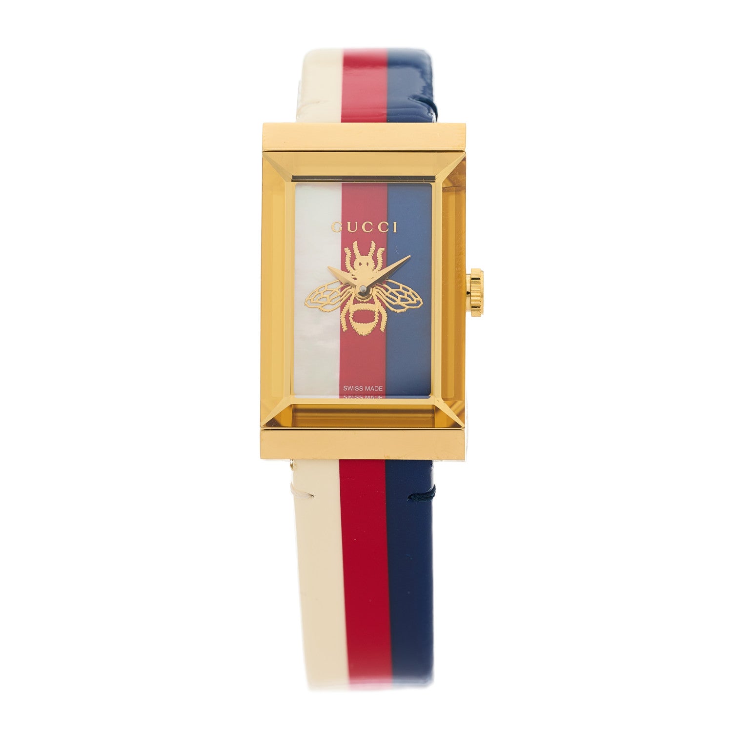 Gucci Stainless Steel Patent Mother of Pearl 21mm Web G-Frame Quartz Watch Blue 1 of 4