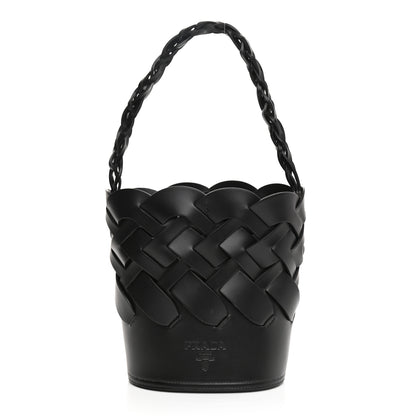 Prada Vitello Intreccio Bucket Bag Black 5 of 19