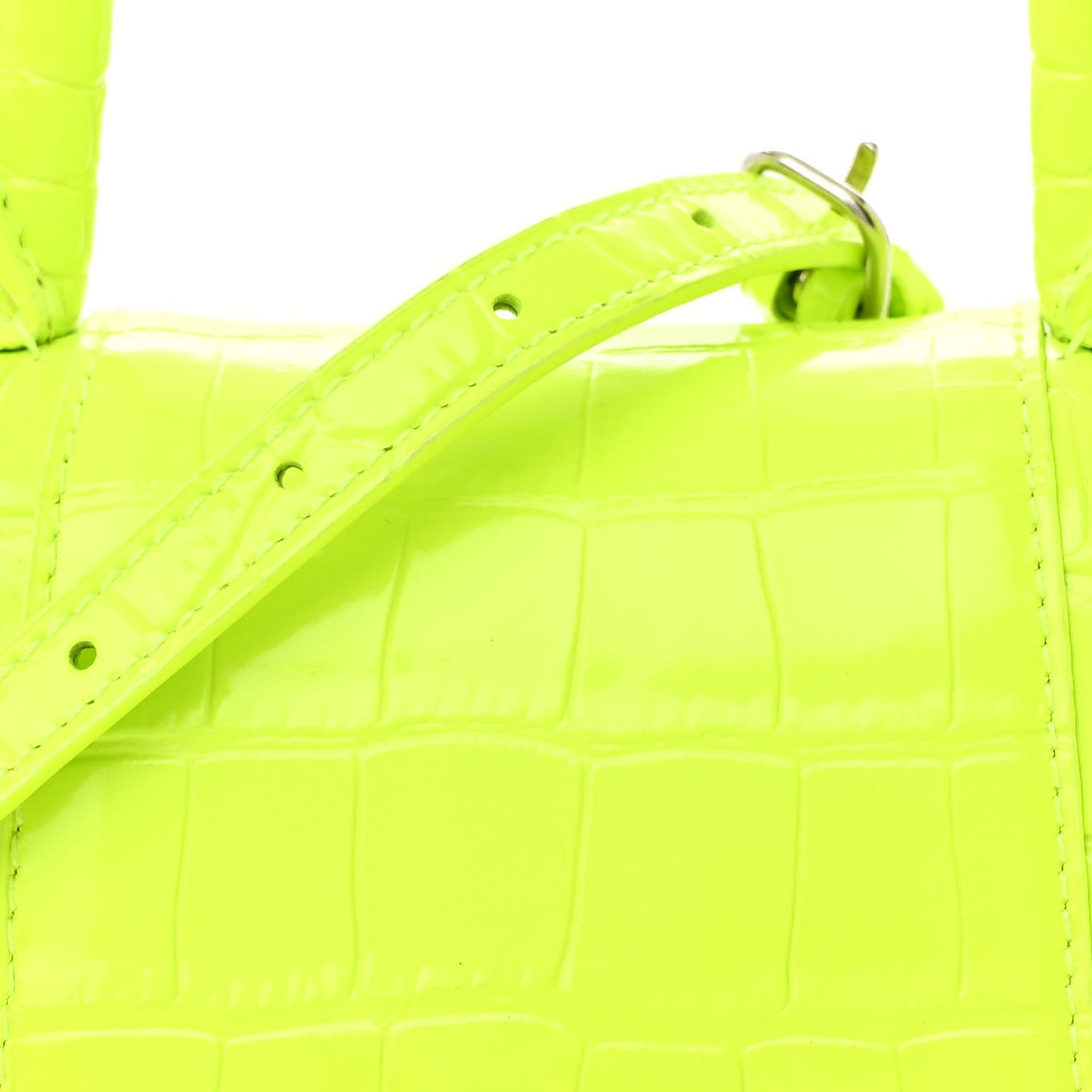 Shiny Calfskin Crocodile Embossed Hourglass Top Handle Bag XS Fluo Yellow