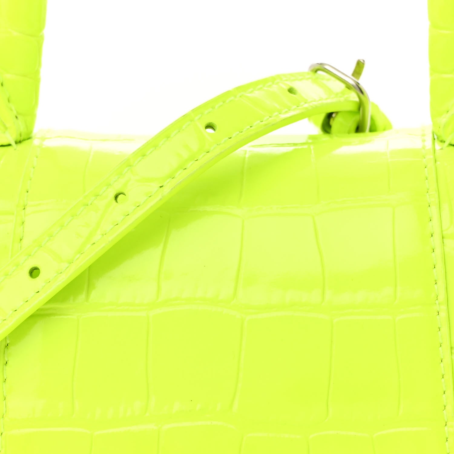 Balenciaga Shiny Calfskin Crocodile Embossed Hourglass Top Handle Bag XS Fluo Yellow 9 of 12