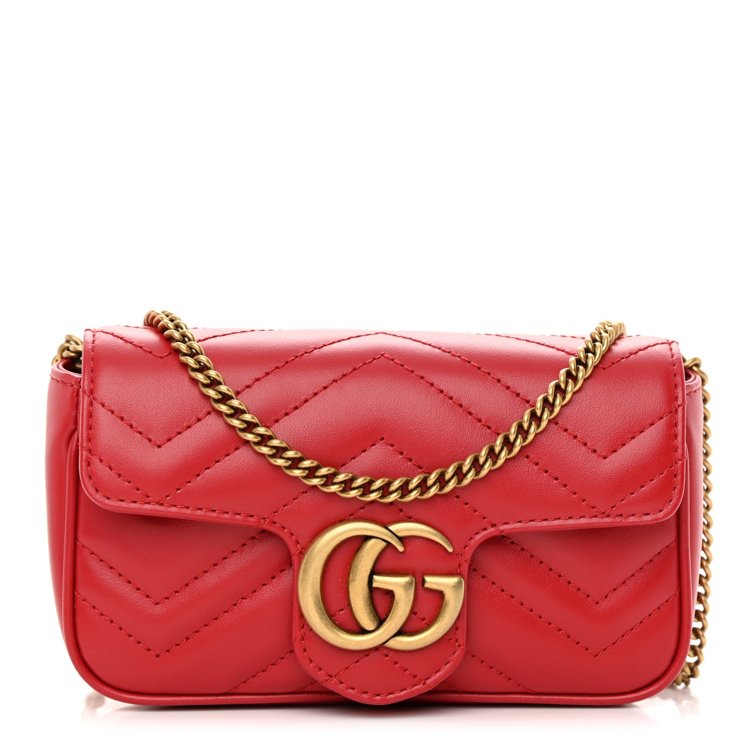 Gucci Calfskin Matelasse Super Mini GG Marmont Shoulder Bag Hibiscus Red 1 of 12