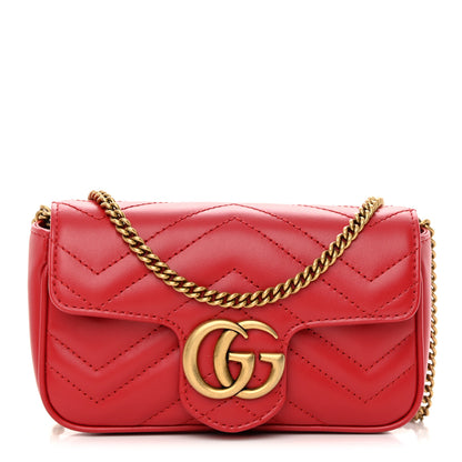 Gucci Calfskin Matelasse Super Mini GG Marmont Shoulder Bag Hibiscus Red 1 of 12