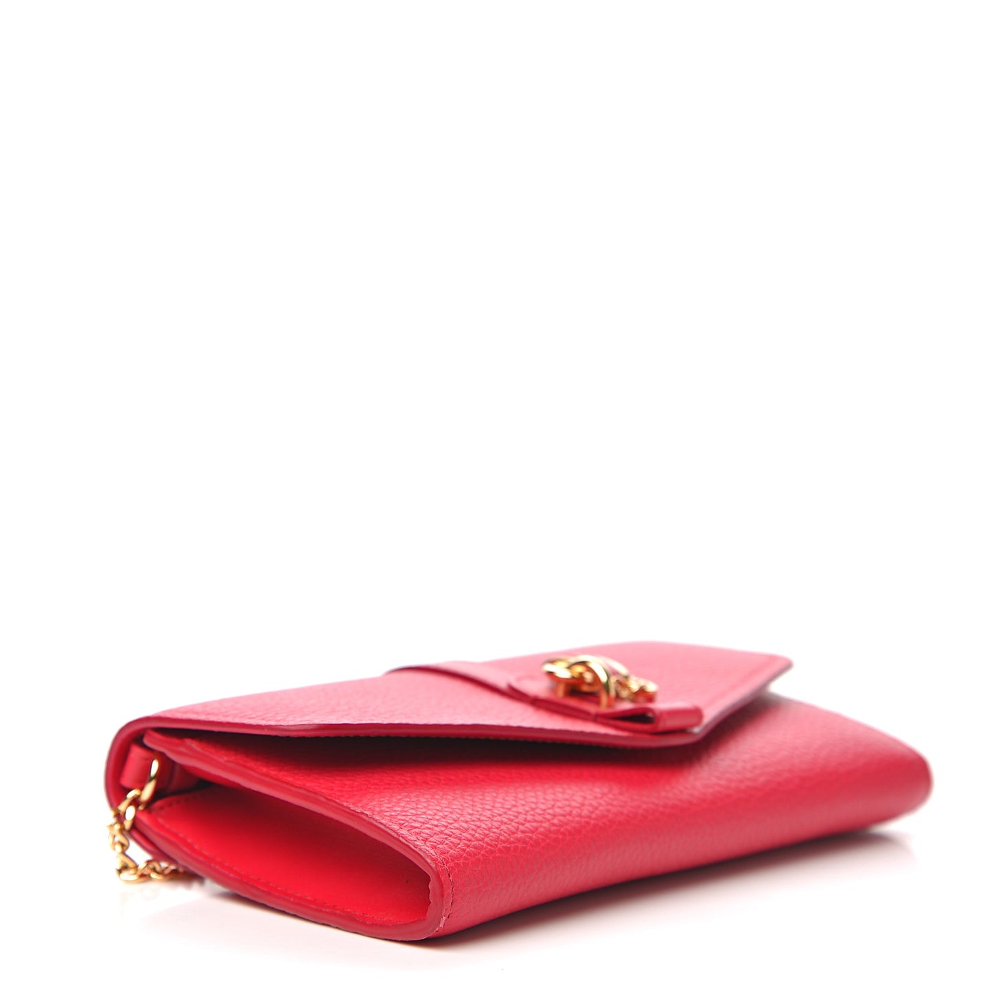 Shiny Grained Calfskin Aby Wallet on Chain Crimson Pink