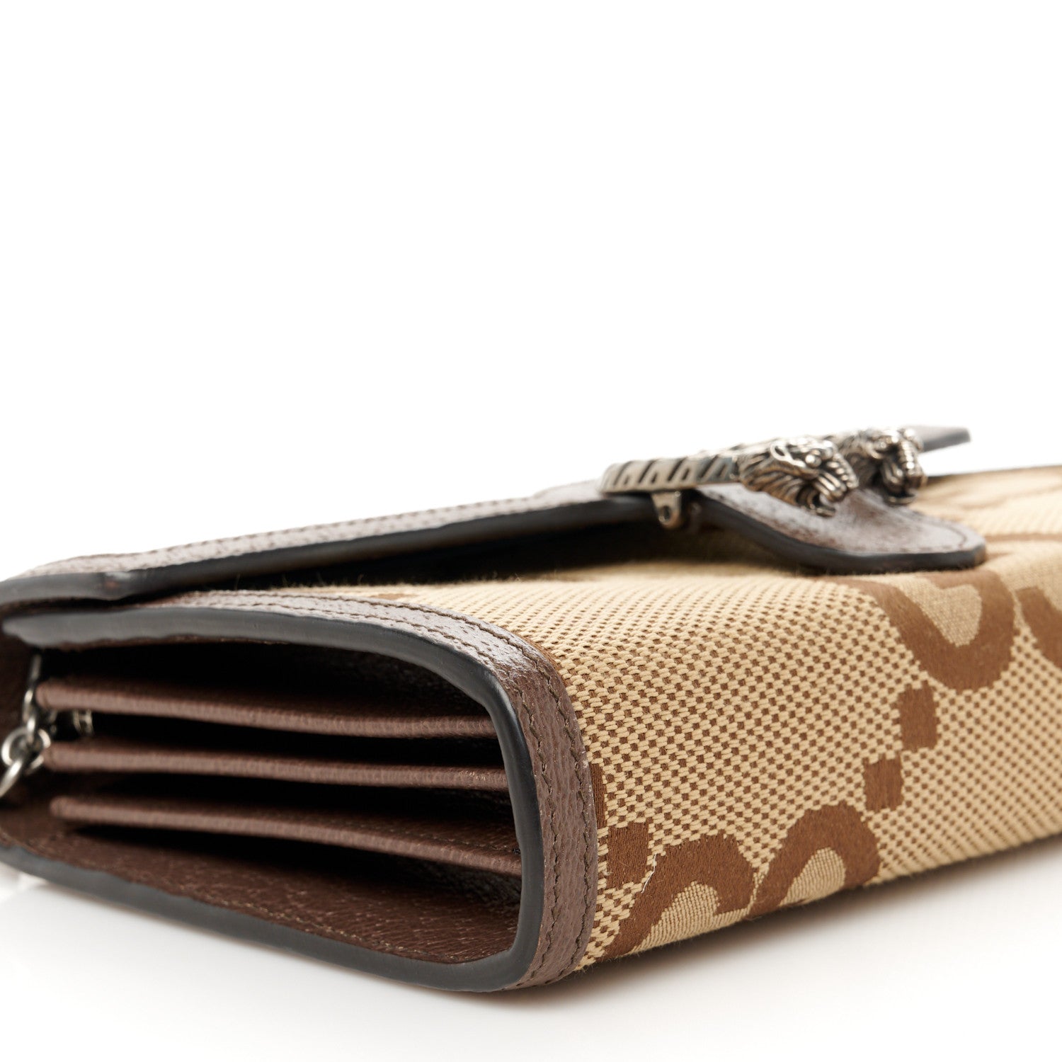 Gucci Monogram Jumbo GG Textured Dollar Calfskin Mini Dionysus Chain Wallet Camel Ebony New Acero 9 of 10