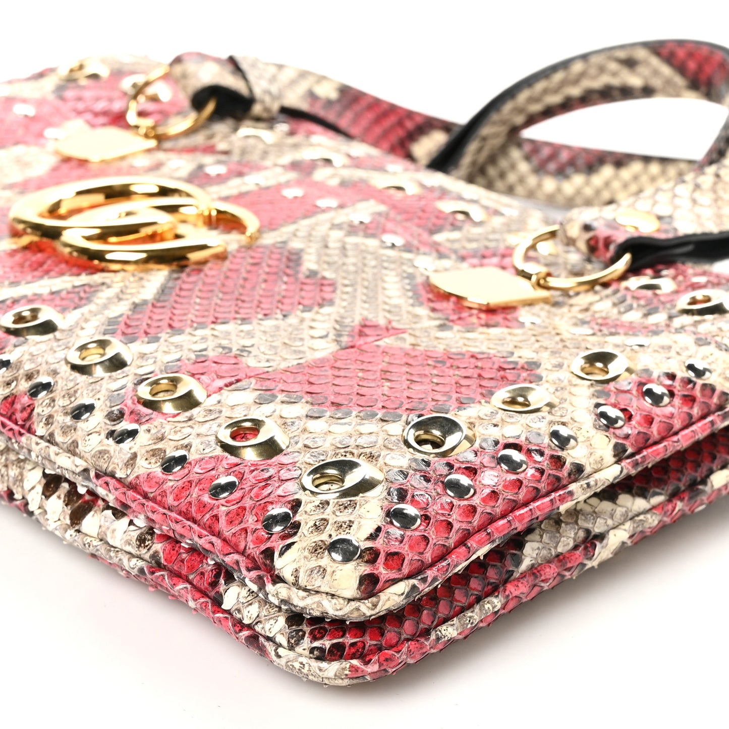 Snakeskin Large Arli Top Handle Bag Pink Beige