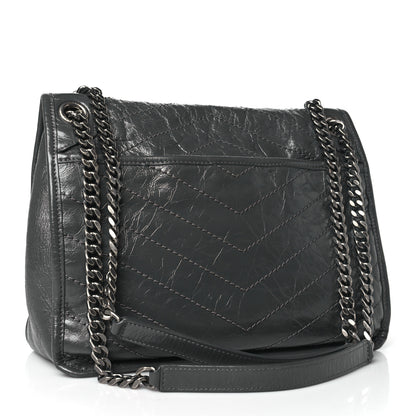 Saint Laurent Crinkled Calfskin Matelasse Monogram Medium Niki Chain Satchel Storm 4 of 10