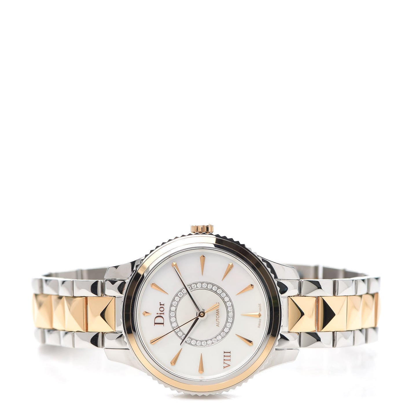 Stainless Steel 18K Rose Gold Diamond Mother of Pearl 32mm Dior VIII Montaigne Automatic Watch