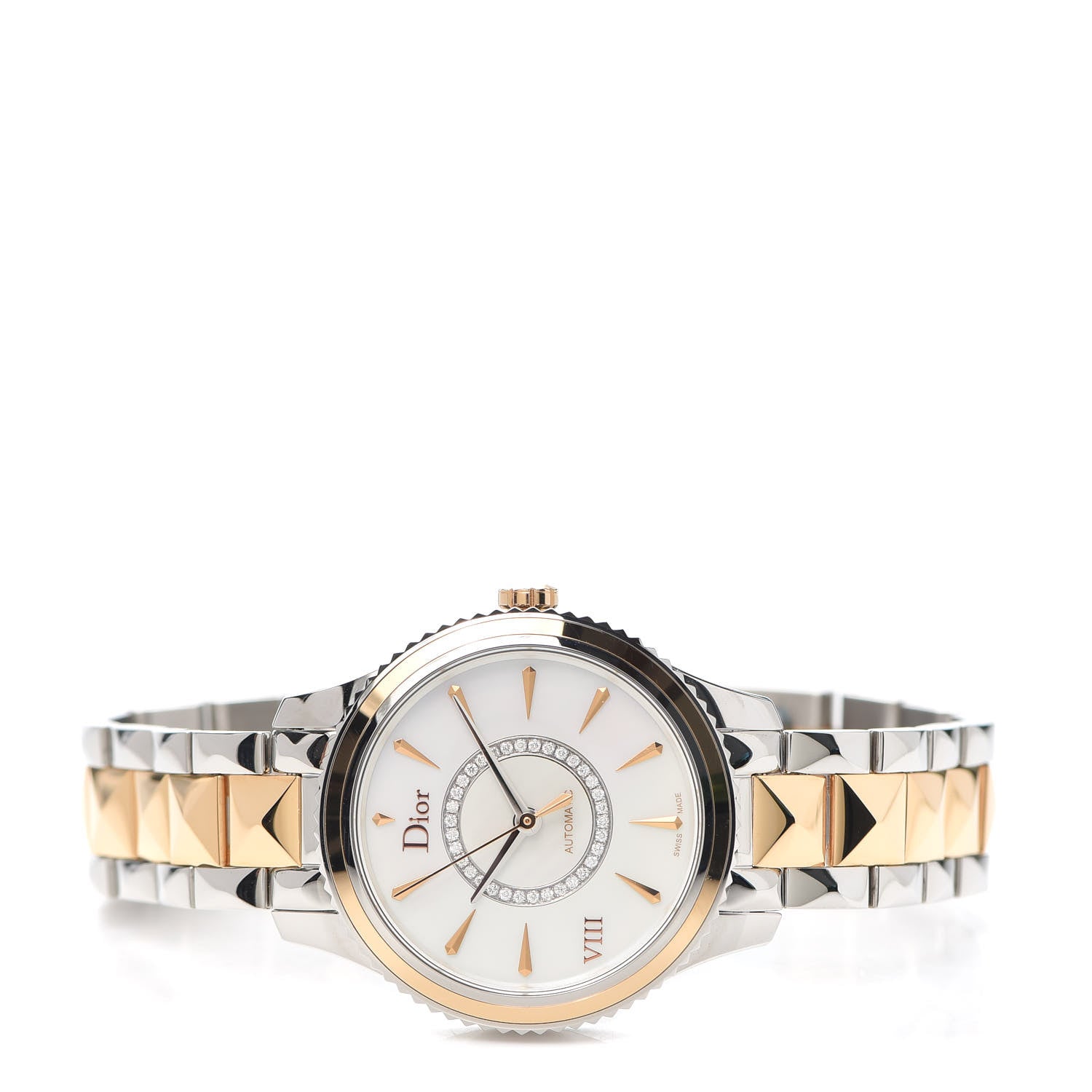 Christian Dior Stainless Steel 18K Rose Gold Diamond Mother of Pearl 32mm Dior VIII Montaigne Automatic Watch 2 of 6
