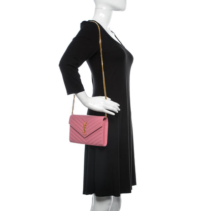 Saint Laurent Grain De Poudre Matelasse Chevron Monogram Chain Wallet Indian Pink 2 of 10