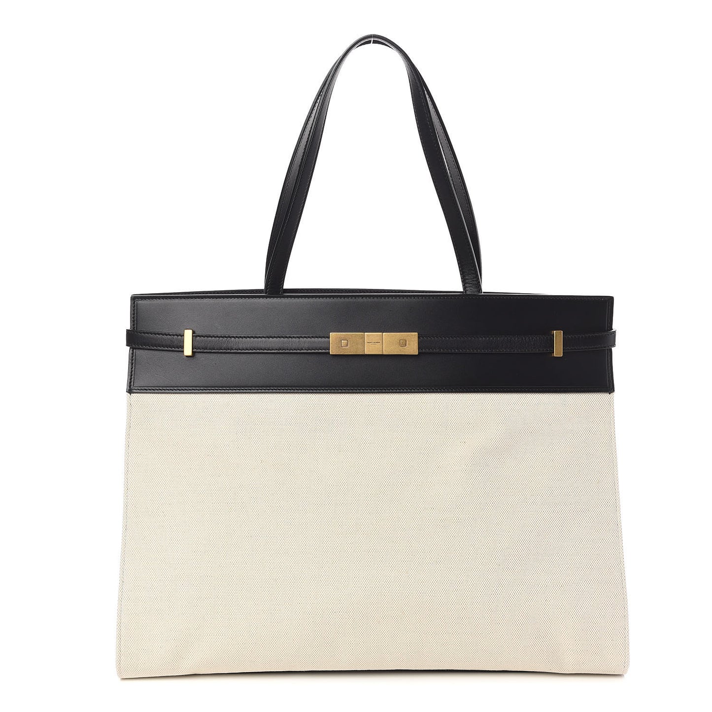 Canvas Calfskin Medium Manhattan Shopper Tote Natural Black