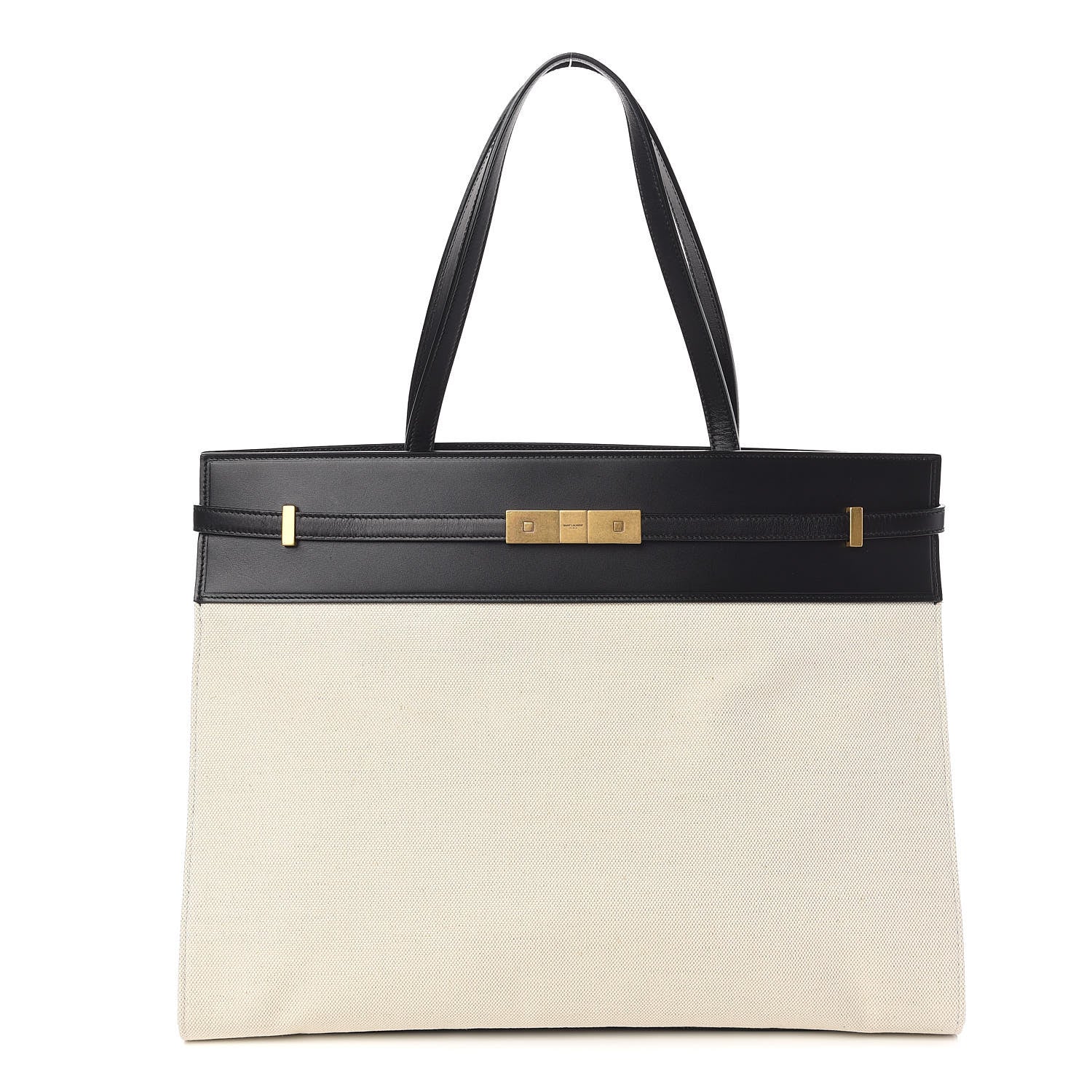 Saint Laurent Canvas Calfskin Medium Manhattan Shopper Tote Natural Black 1 of 9
