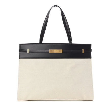 Saint Laurent Canvas Calfskin Medium Manhattan Shopper Tote Natural Black 1 of 9