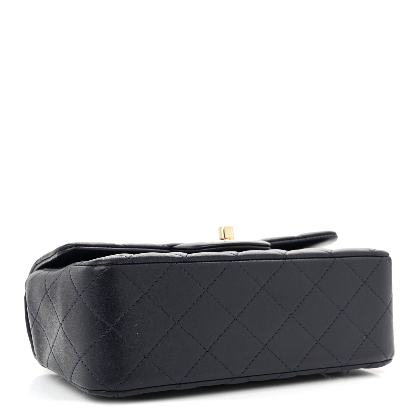Lambskin Quilted Mini Top Handle Rectangular Flap Navy Blue