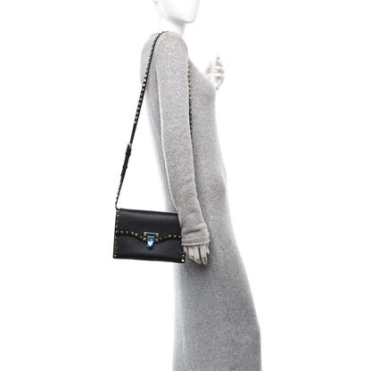 Valentino Garavani Pebbled Calfskin Medium Rockstud Flip Lock Crossbody Bag Black 2 of 9