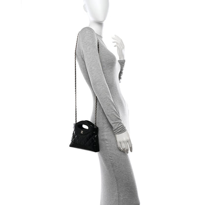 Chanel Shiny Crumpled Calfskin Quilted Nano 31 Shopping Bag Black 2 of 11
