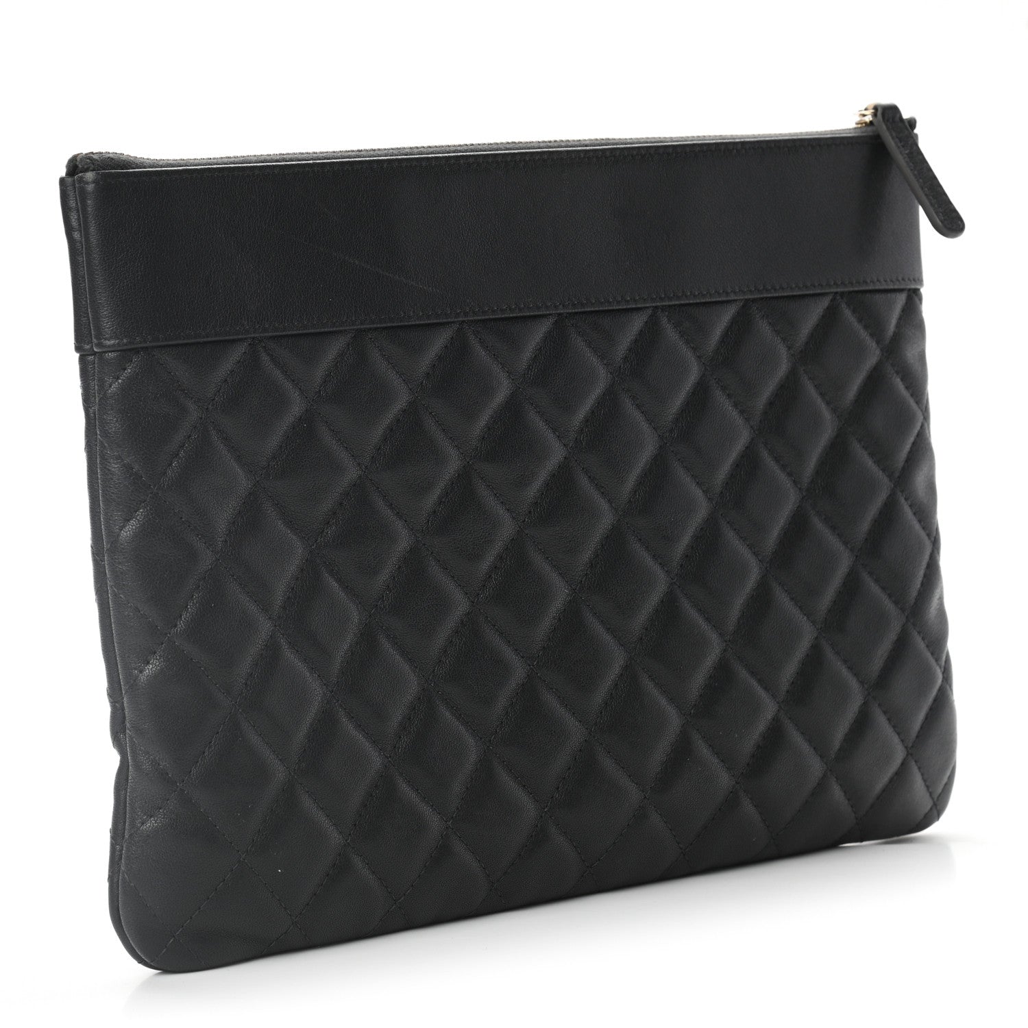 Chanel Sheepskin Quilted Large Vintage Mademoiselle Cosmetic Case Anthracite 3 of 7