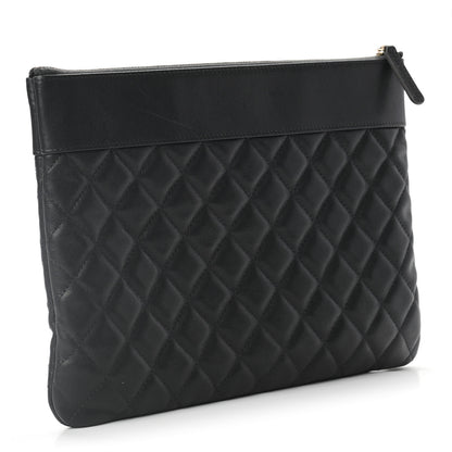 Chanel Sheepskin Quilted Large Vintage Mademoiselle Cosmetic Case Anthracite 3 of 7
