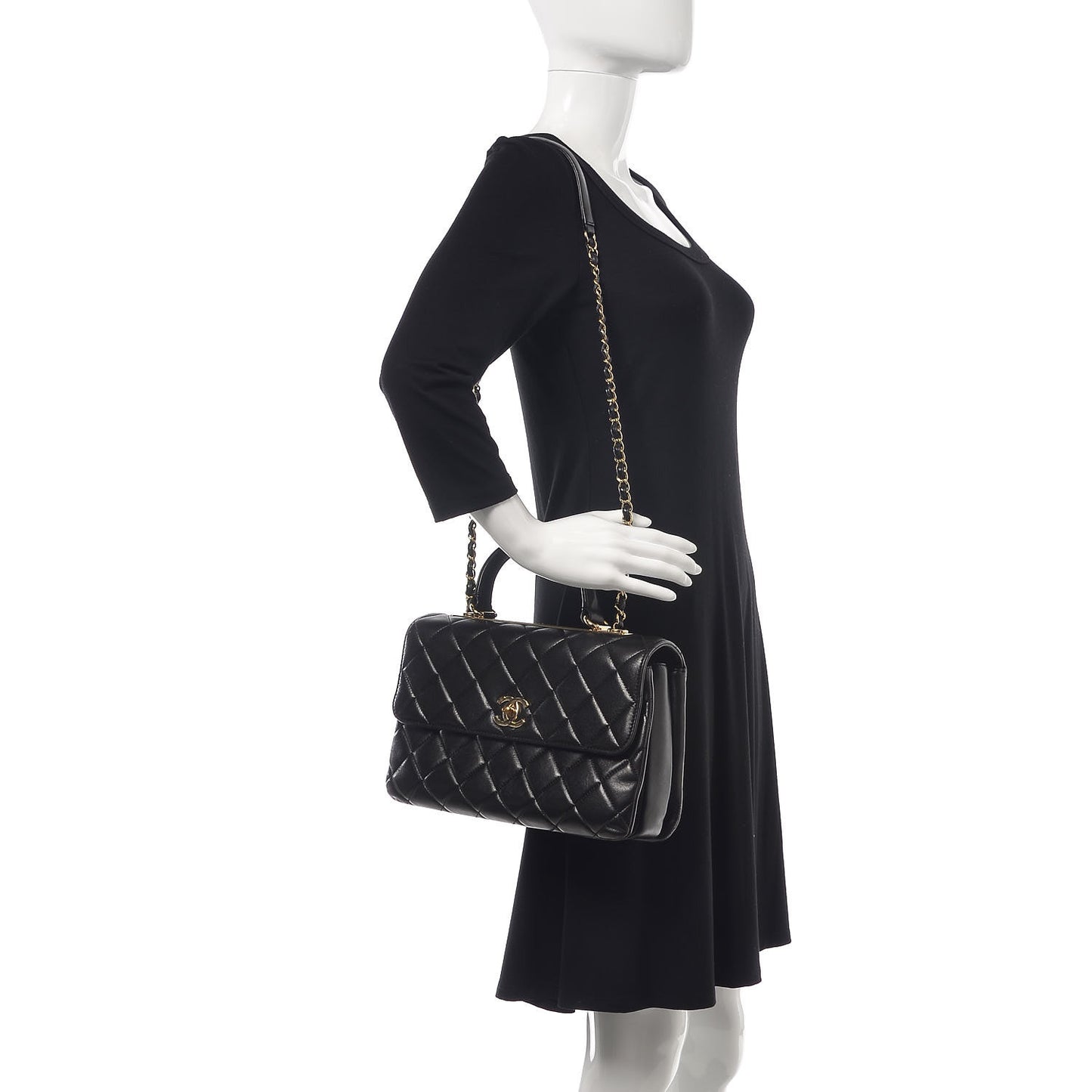 Lambskin Quilted Medium Trendy CC Flap Dual Handle Bag Black