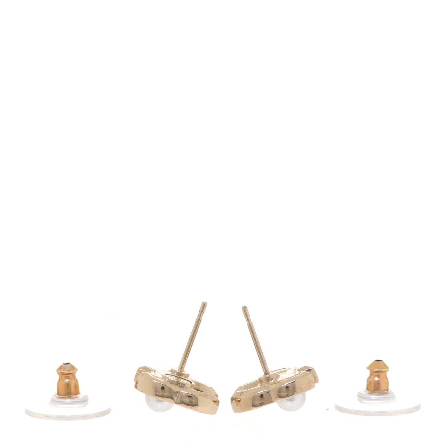 Metal Crystal Pearl CC Stud Earrings Gold