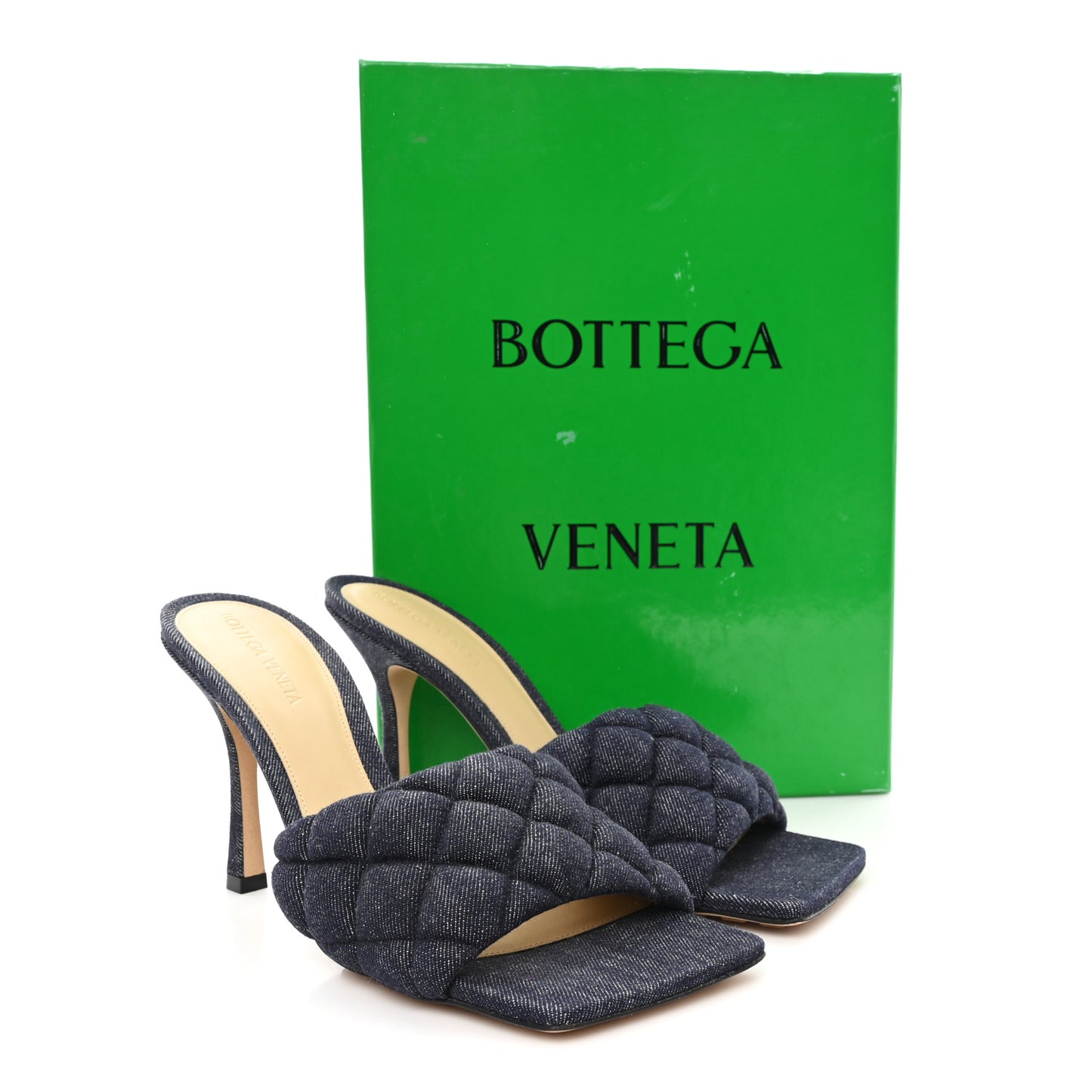 Denim Matelasse Padded Mule Sandals 40 Indigo
