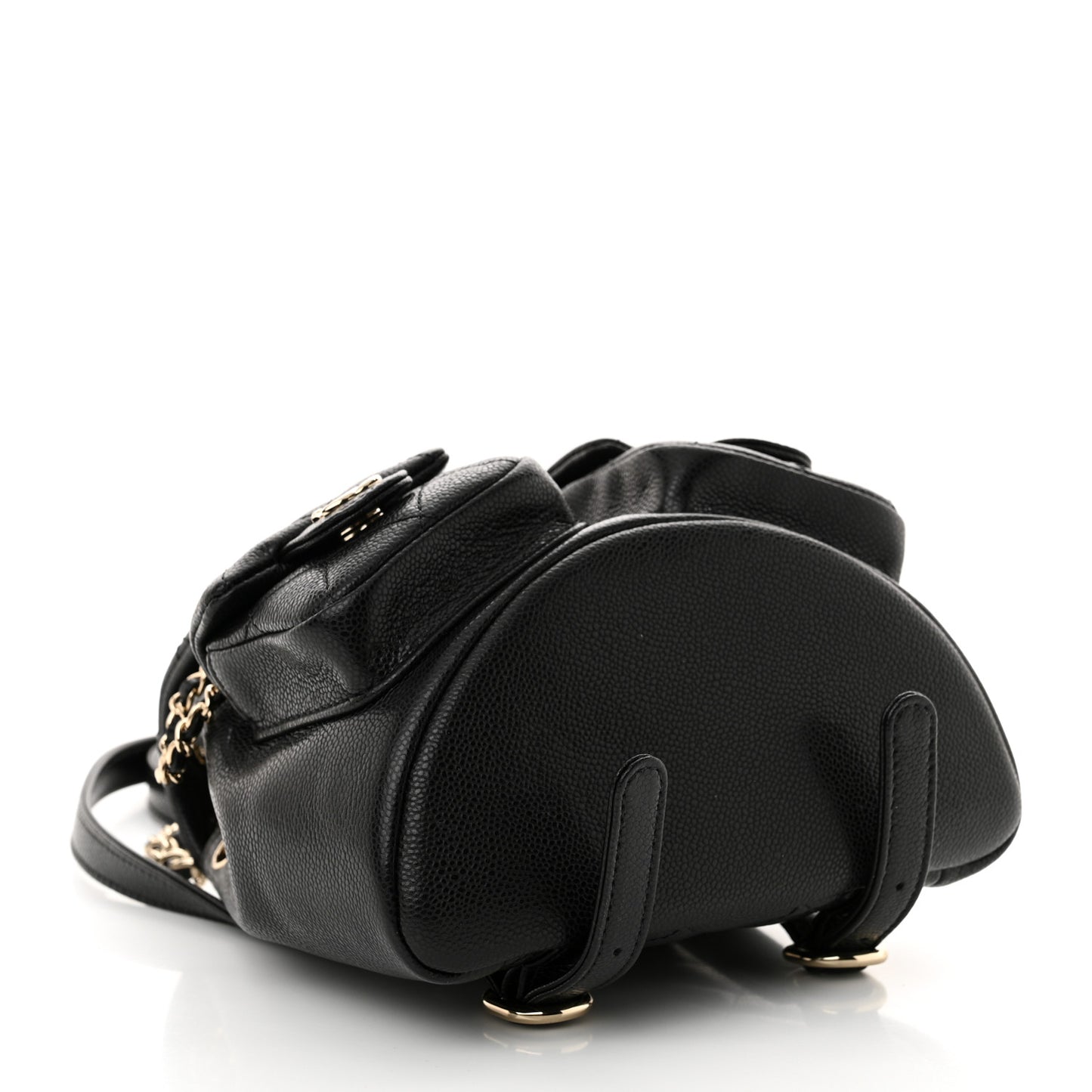 Shiny Caviar Quilted Small Duma Pockets Drawstring Backpack Black