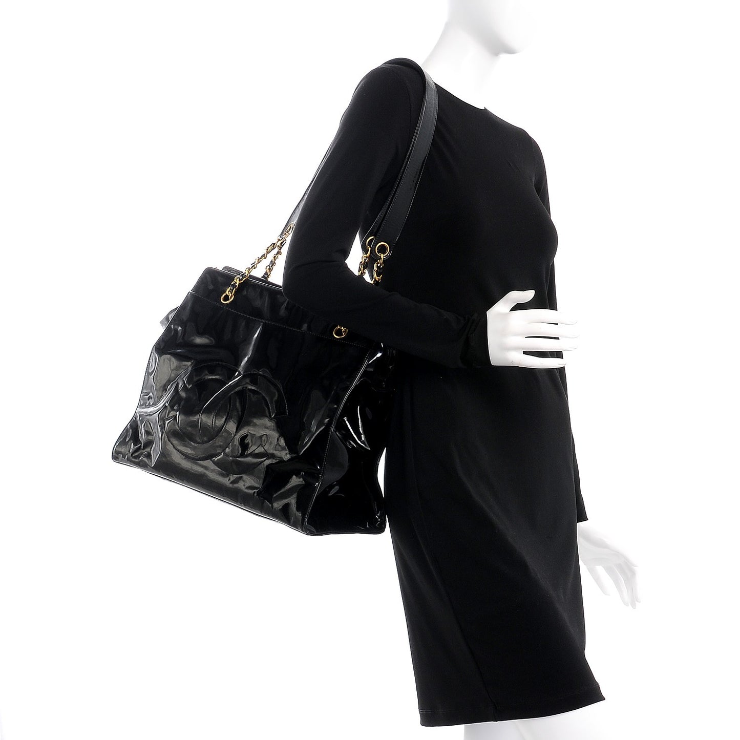 Patent CC Shoulder Bag Black