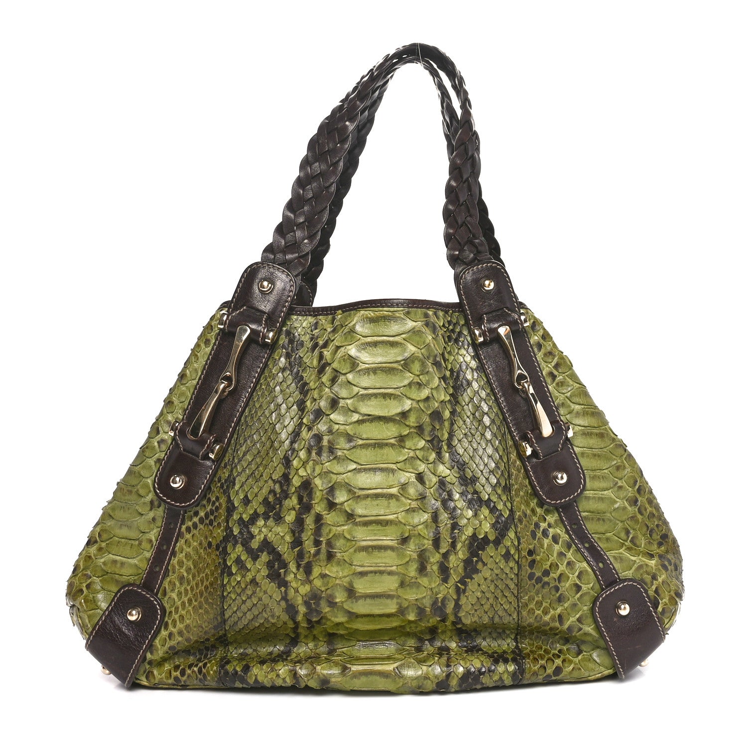 Gucci Snakeskin Medium Pelham Tote Green Brown 1 of 11