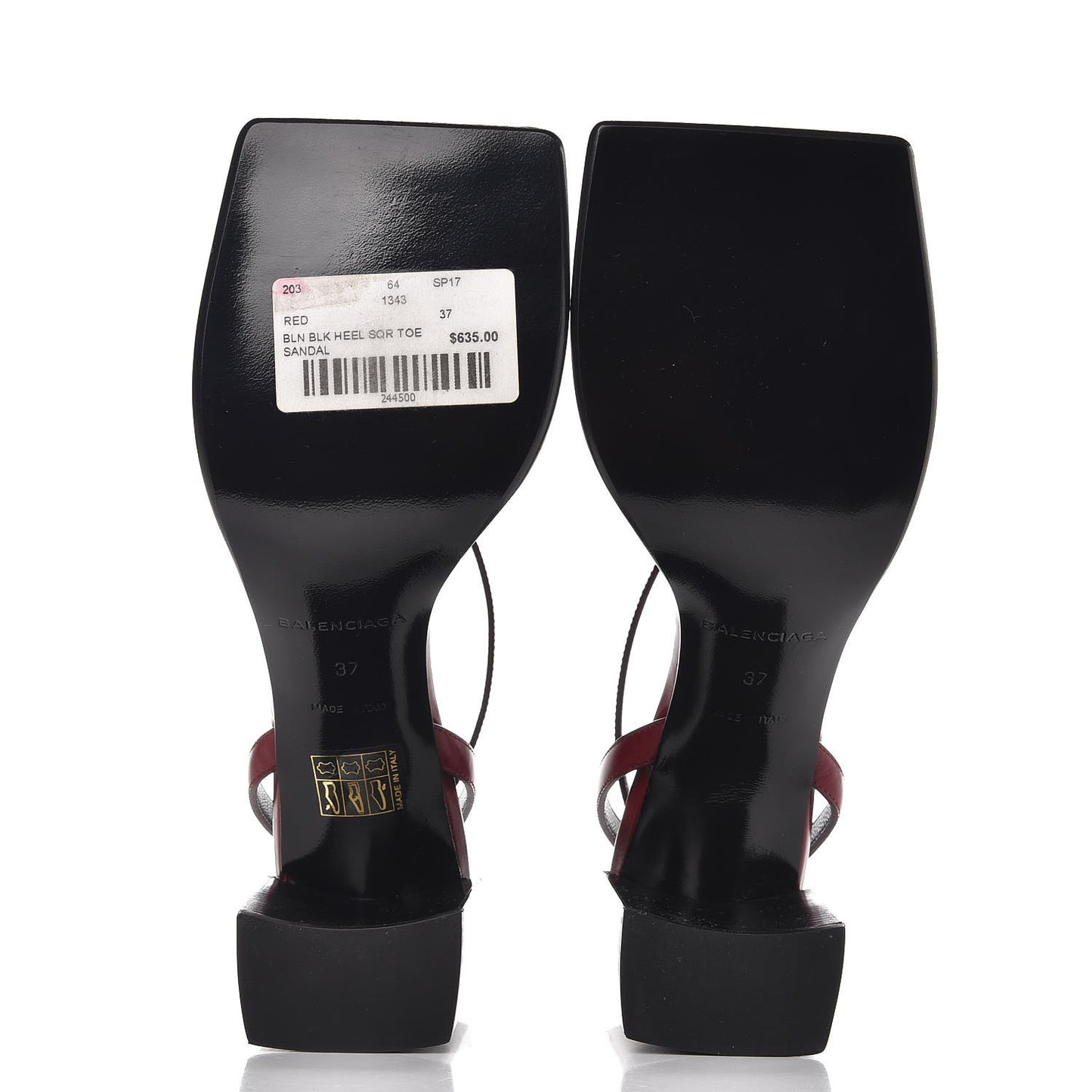 Calfskin Square Toe Sandals 37 Red Black