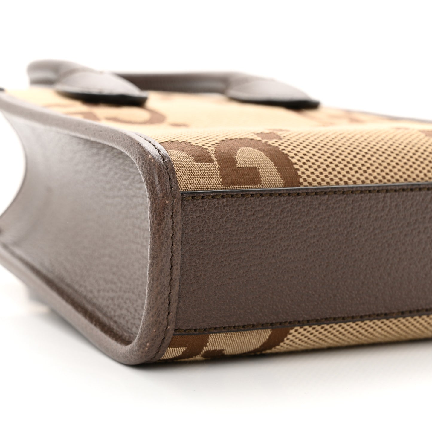 Monogram Jumbo GG Textured Dollar Calfskin Web Mini Vertical Tote Camel Ebony New Acero