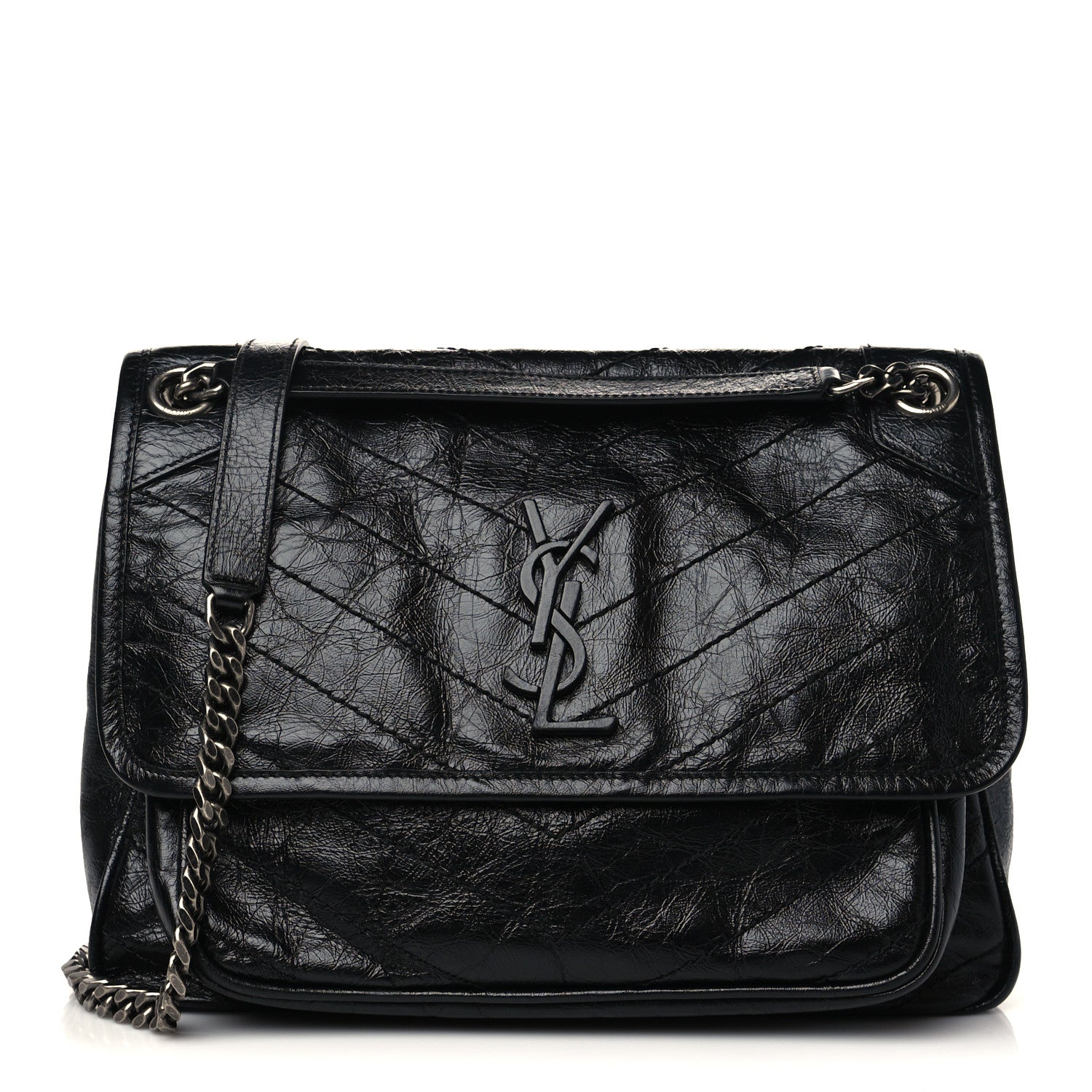 Saint Laurent Crinkled Calfskin Matelasse Monogram Medium Niki Chain Satchel Black 1 of 6
