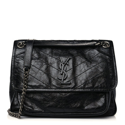 Saint Laurent Crinkled Calfskin Matelasse Monogram Medium Niki Chain Satchel Black 1 of 6