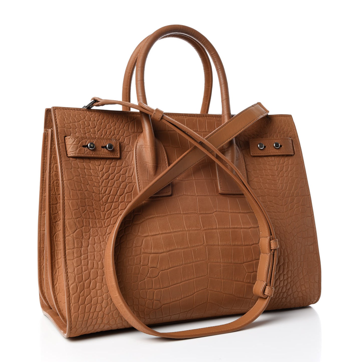 Crocodile Embossed Suede Small Supple Sac de Jour Tan