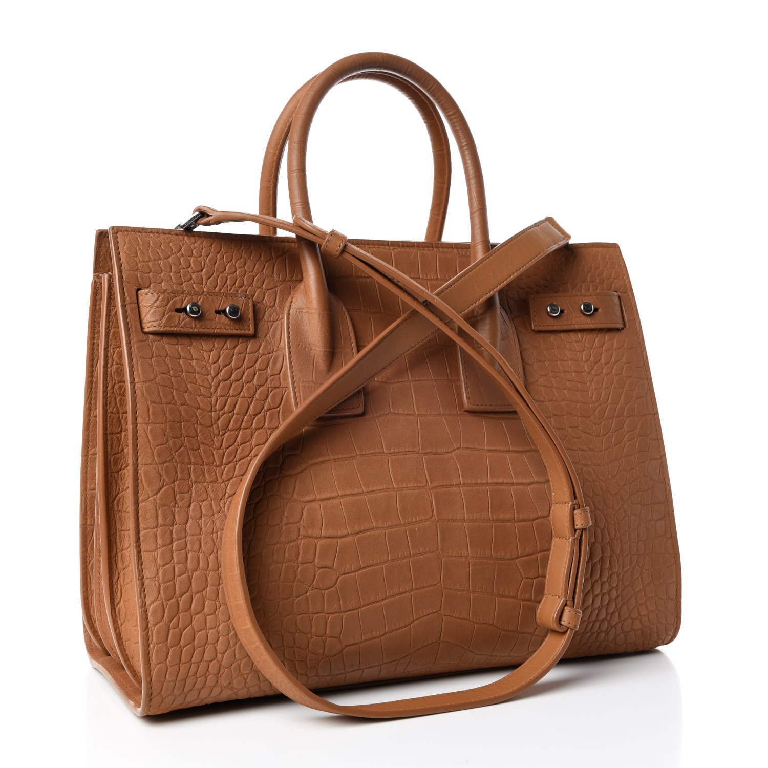 Saint Laurent Crocodile Embossed Suede Small Supple Sac de Jour Tan 4 of 14