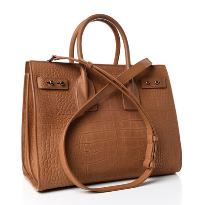 Saint Laurent Crocodile Embossed Suede Small Supple Sac de Jour Tan 4 of 14