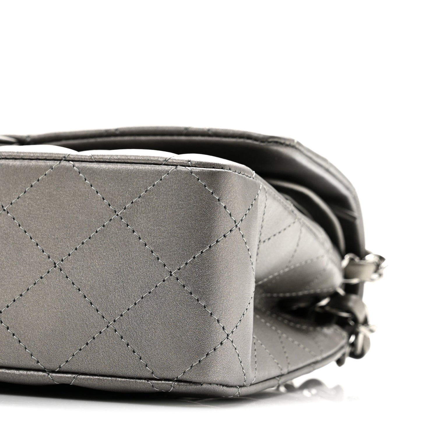 Metallic Calfskin Quilted Medium Double Flap Ruthenium