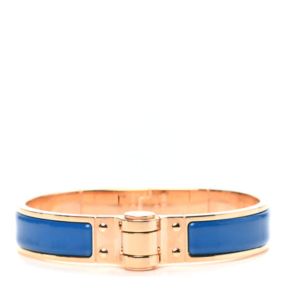 Hermes Enamel Charniere Uni Narrow Hinged Bracelet M Bleu Intense 1 of 5