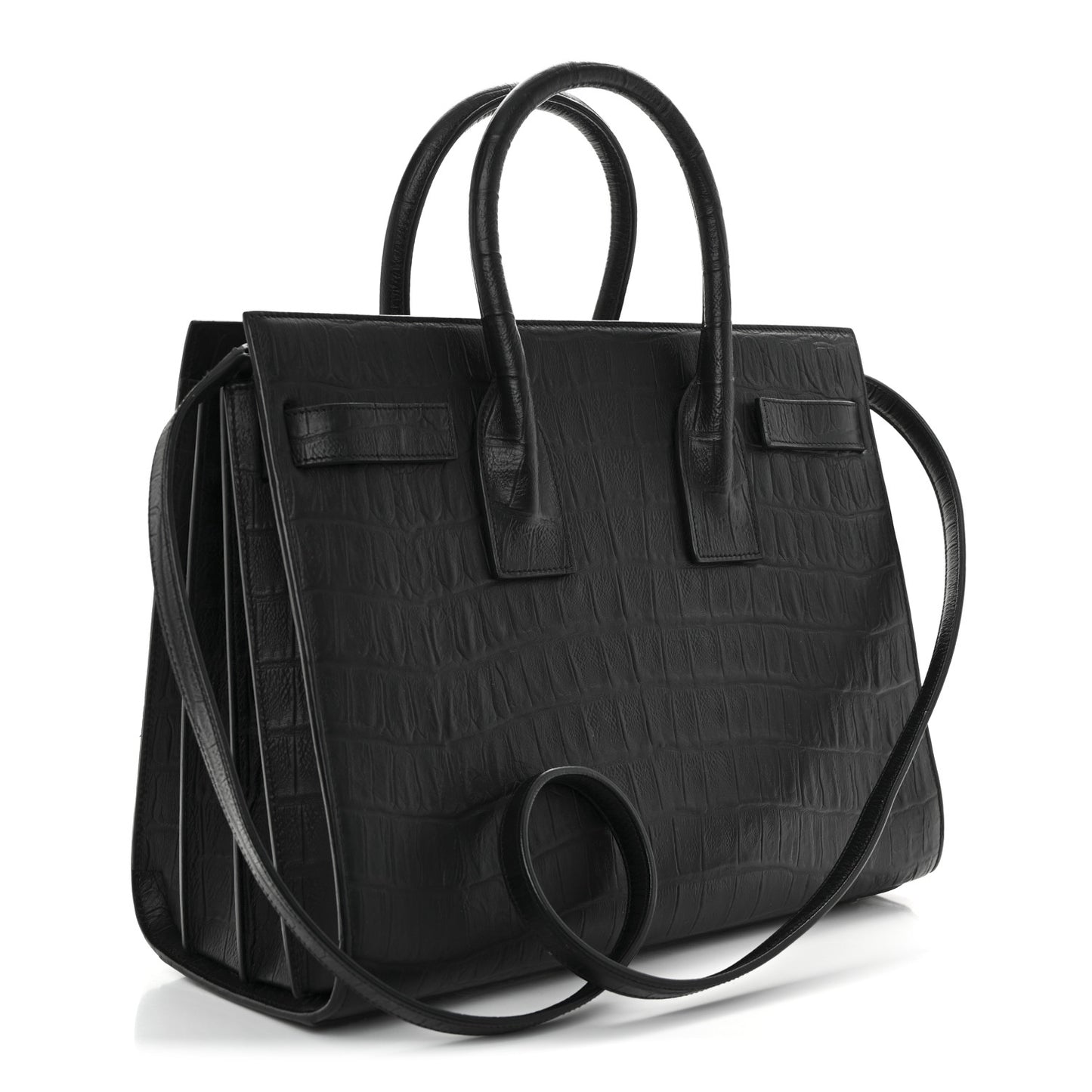 Calfskin Crocodile Embossed Small Sac de Jour Black
