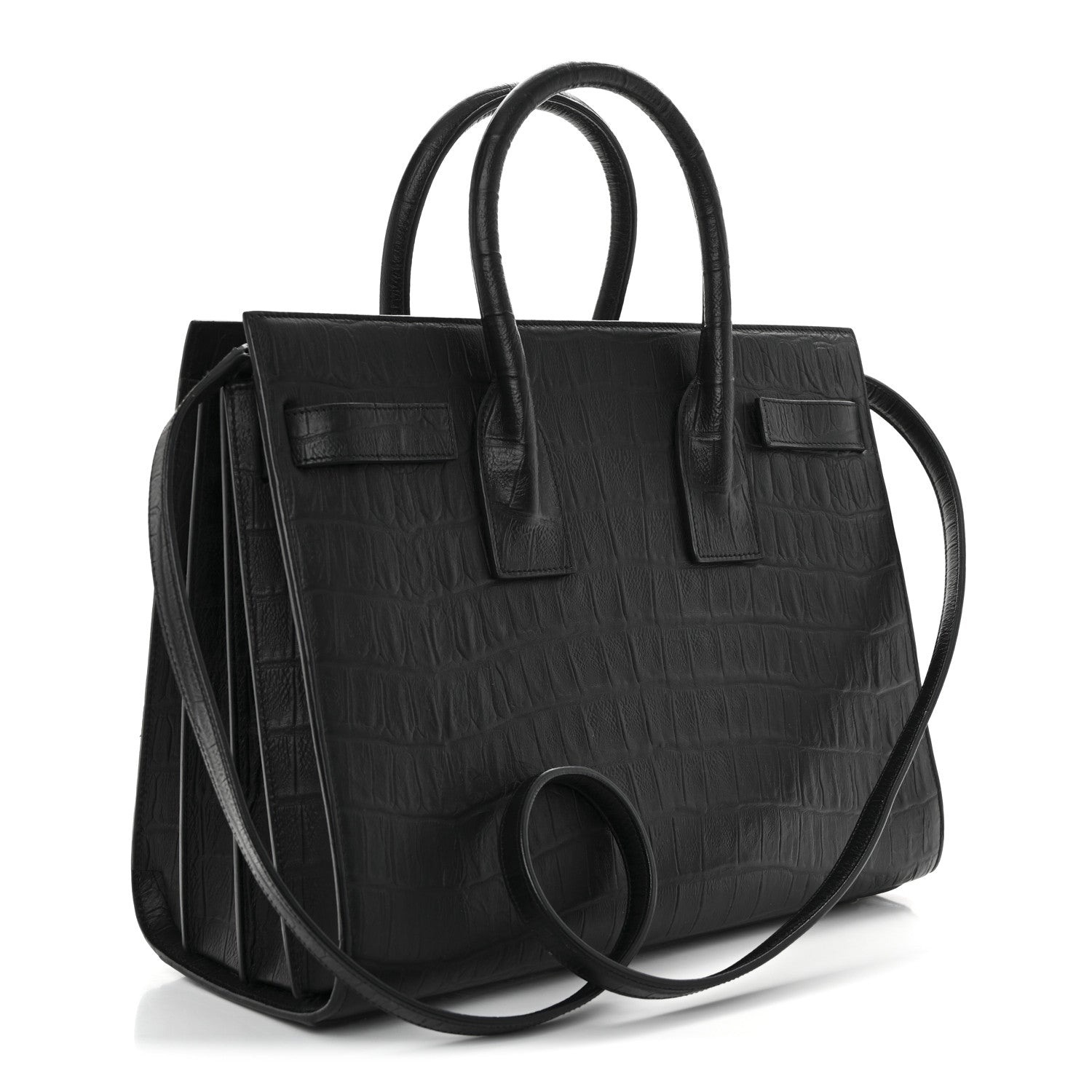 Saint Laurent Calfskin Crocodile Embossed Small Sac de Jour Black 3 of 9