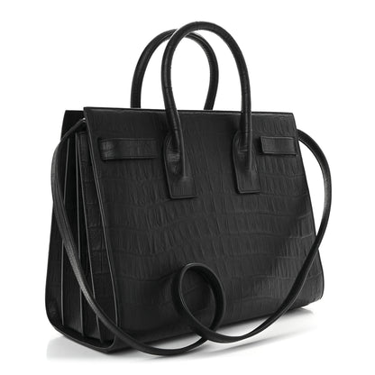 Saint Laurent Calfskin Crocodile Embossed Small Sac de Jour Black 3 of 9