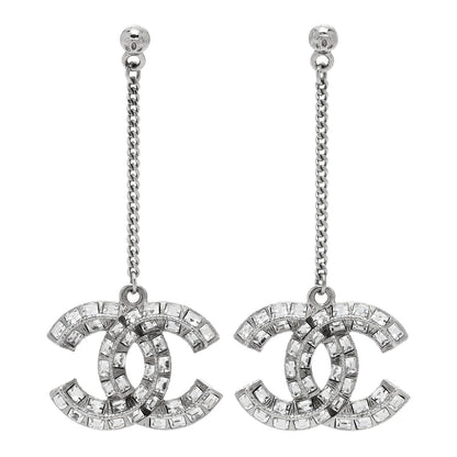 Chanel Baguette Crystal CC Drop Earrings Silver 1 of 4