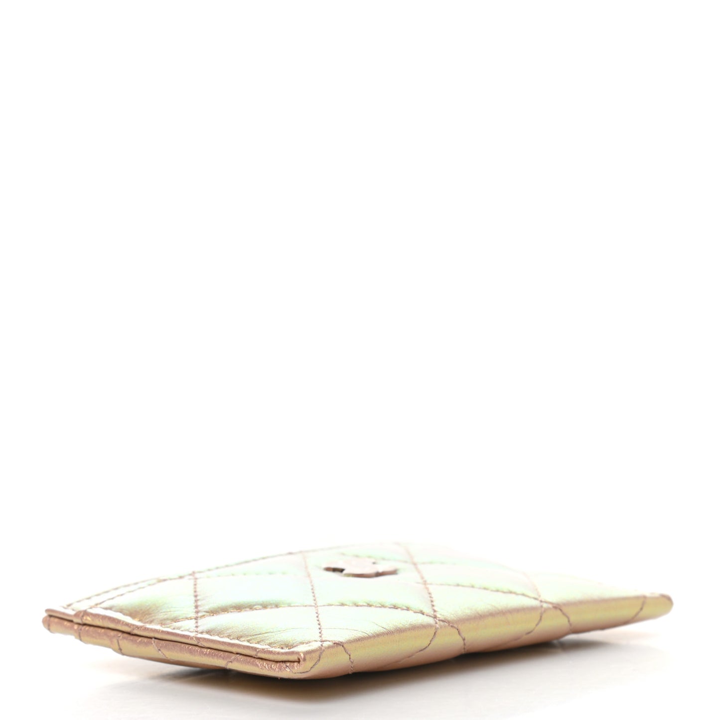 Iridescent Calfskin Quilted Card Holder Pink