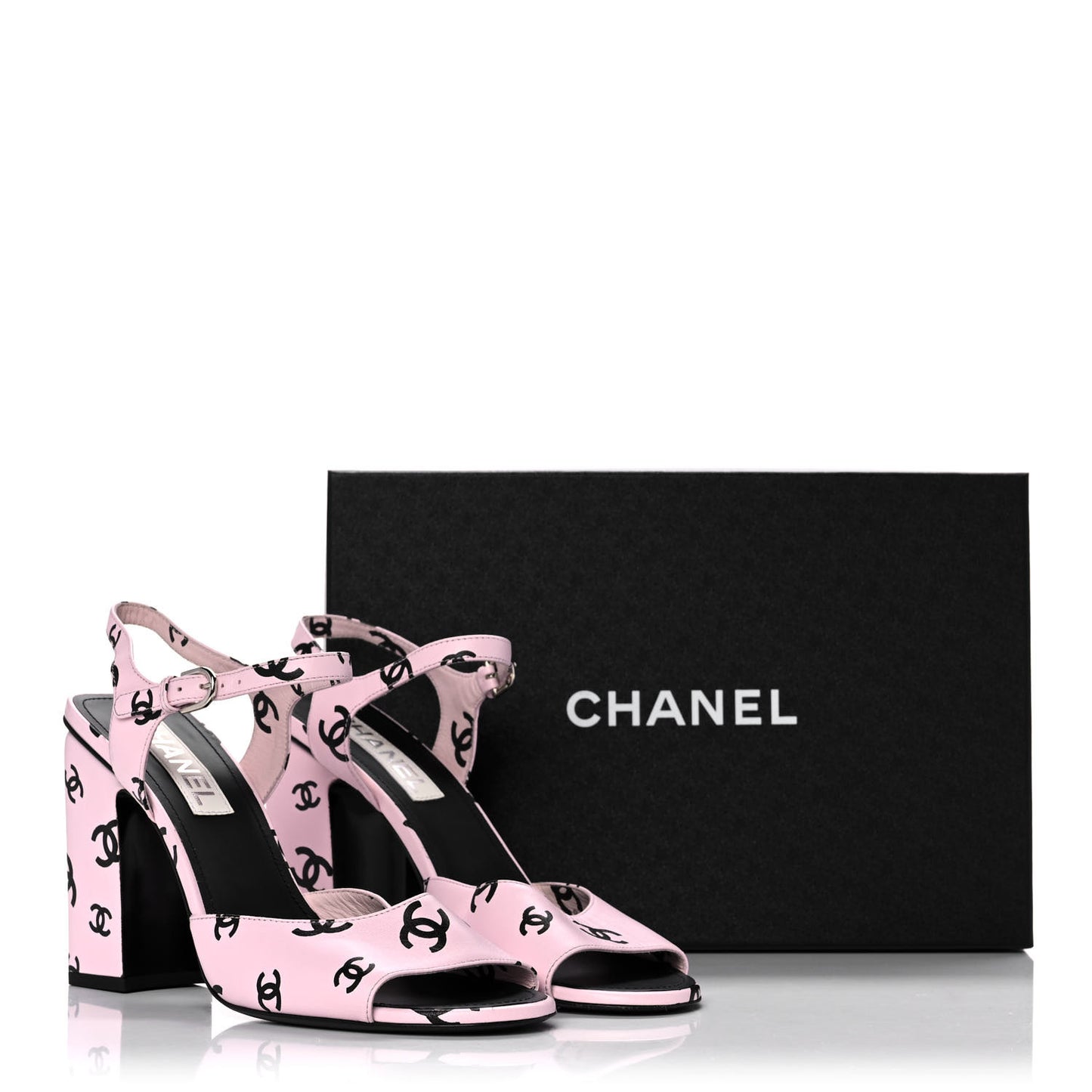 Printed Lambskin CC Sandals 42 Light Pink Black