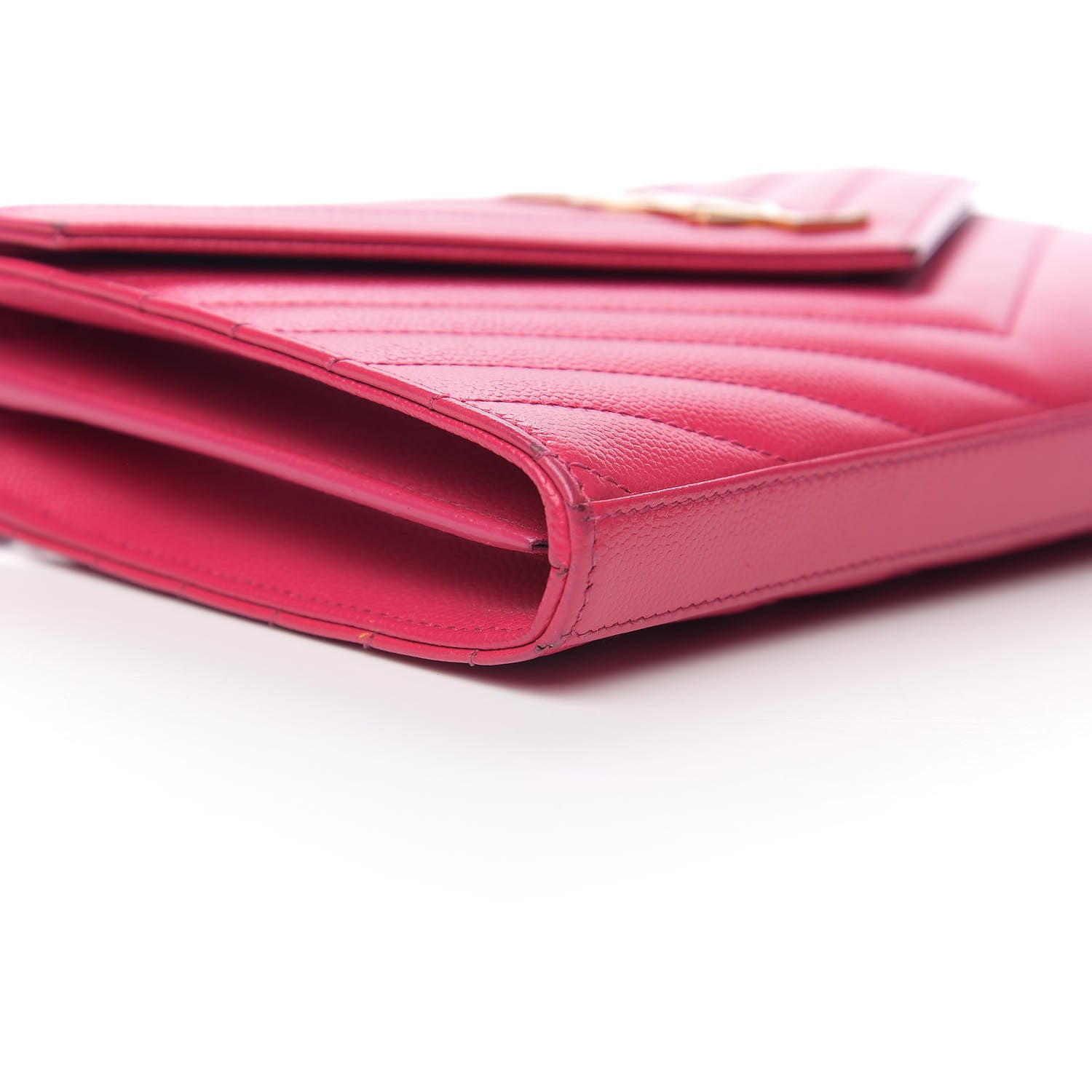 Saint Laurent Grain De Poudre Matelasse Chevron Monogram Chain Wallet Hot Pink 7 of 10